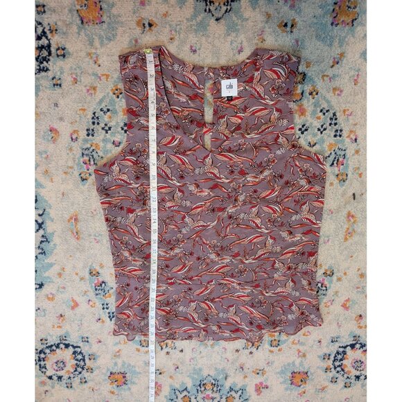 Cabi Good Luck Crane Print Red and Gray Sleeveless Blouse - L Style #3611 - Picture 7 of 10